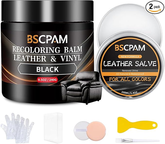 Black Leather Recoloring Balm with 100ml Mink Oil,Leather Couch Scratch Remover,Leather Repair kit for Vinyl Furniture and Car Interior,Leather Dye Paint,Mink Oil for Leather