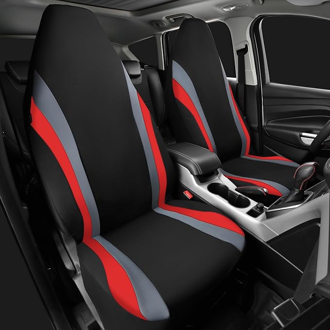 CAR PASS AquaShield Neoprene Waterproof Car Seat Covers Front Seats Only, High Back Bucket Seat Covers,Airbag Compatible,Seat Covers for Women Girl, Universal Fit for Auto Truck Van SUV (Black Red)