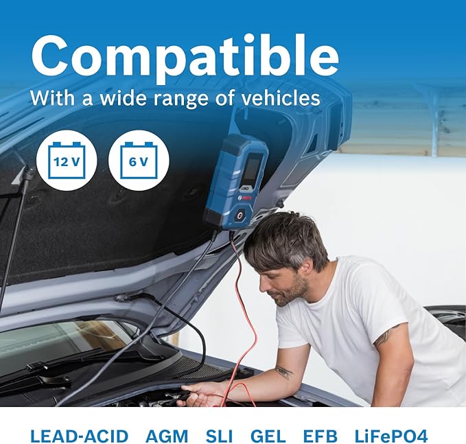Bosch C80-Li: 15A 6V/12V Next-Gen Battery Charger – Unique 20A Fast-Mode & Smart Maintenance, Trickle Functionality & Advanced Safety Features – for Lead-Acid & Lithium Batteries, AGM, EFB, Gel & SLI