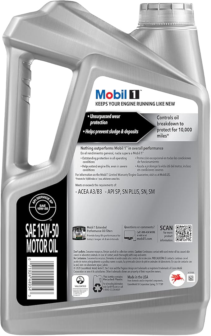 Mobil 1 Advanced Full Synthetic Motor Oil 15W-50, 5 Quart (Pack of 2)