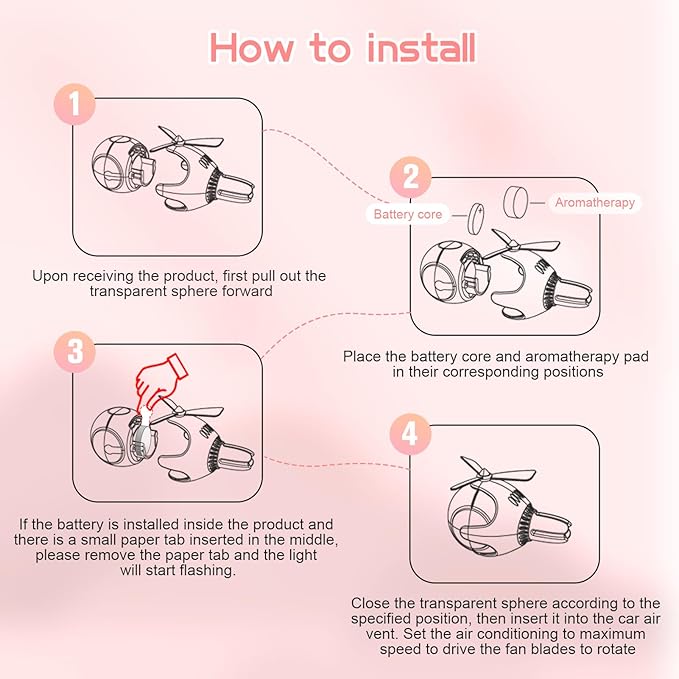 Pink Kitty Car Air Freshener with LED Lights & 4 Scented Pads – Subtle Fragrance, Decorative Auto Accessories