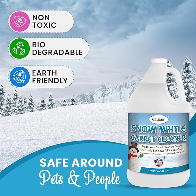 SNOW WHITE Carpet Cleaner Rug Extracting Shampoo, MADE IN USA, Carpet Cleaner Solution and Machine Use, Removes Even The Toughest Stains and odors, Rug Car Upholstery and Carpets, 1 Gallon
