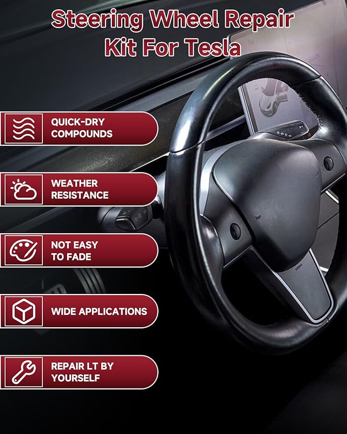 Steering Wheel Repair Kit for Tesla,8PCS Leather Scratch & Color Restorer for Model Y/3/S/X – Fix Tears, Scuffs & Worn Areas, DIY Interior Restoration Kit (Black)