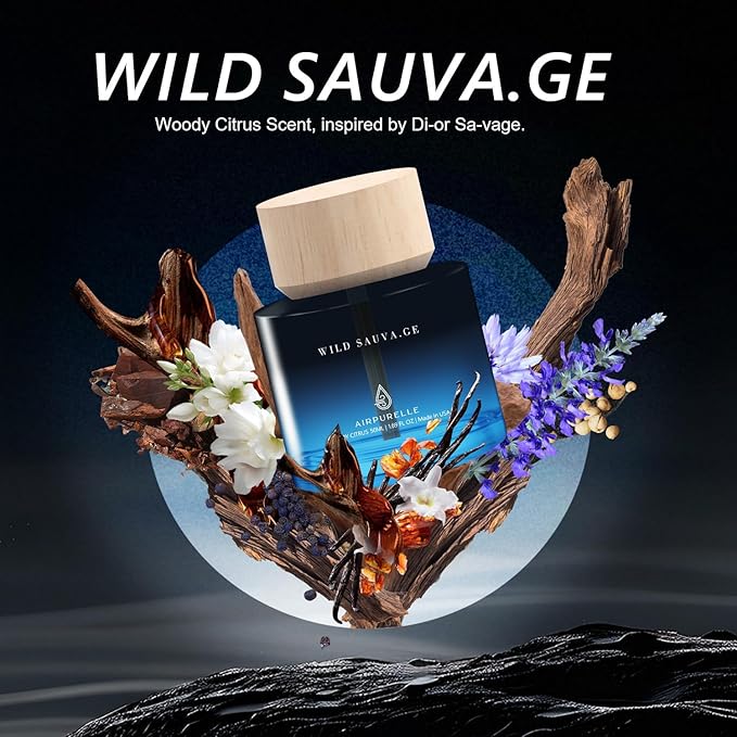 Car Air Freshener for Men & Women – Long-Lasting Woody Citrus Essential Oil Diffuser for Car Cup Holder – 50ML (1.7 FL OZ) Car Scent Diffuser, Inspired by Perfume – Made in USA