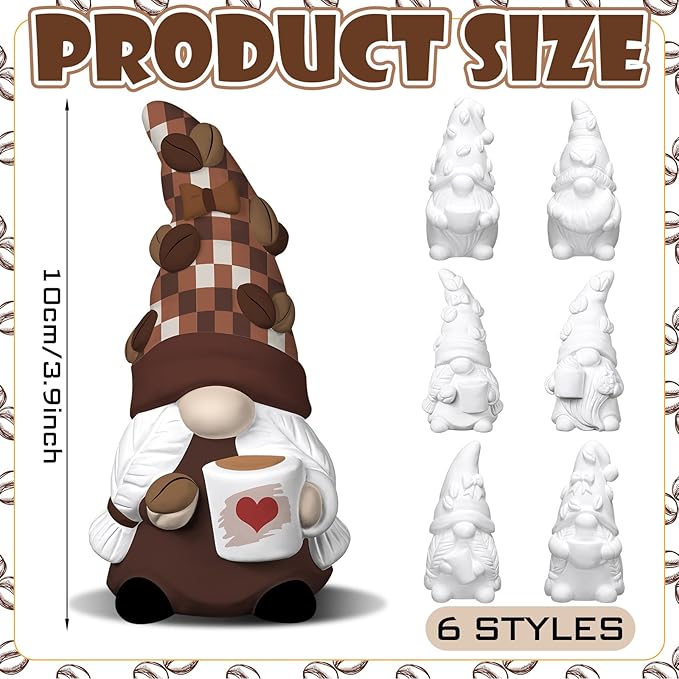 Eersida 6 Sets Coffee Gnome Ceramics to Paint Ready to Paint Your Own Ceramic Coffee Gnome Statues DIY Unpainted Ceramics Paintable Figurines Kit Crafts with Brush Palette Christmas