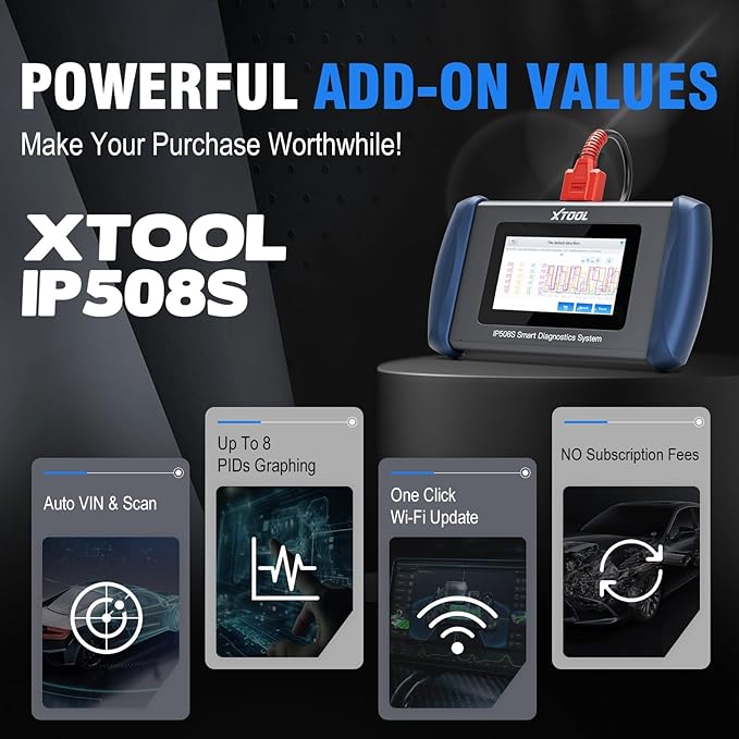 OBD2 Scanner Diagnostic Tool XTOOL IP508S: Code Reader for Cars & Trucks with 15 Resets, Crank Sensor Relearn, ABS Bleed, CAN FD for GM, Engine, ABS, SRS, Transmission Car Diagnostic Tool, Android 10