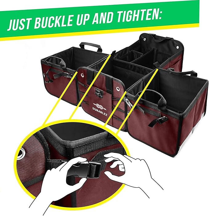 Extra Large Car Trunk Organizer for SUV - Trunk Storage - Modular Configurable Detachable Collapsible - Minivan Truck Sedan Van - 4 Compartment XXL, Cherry