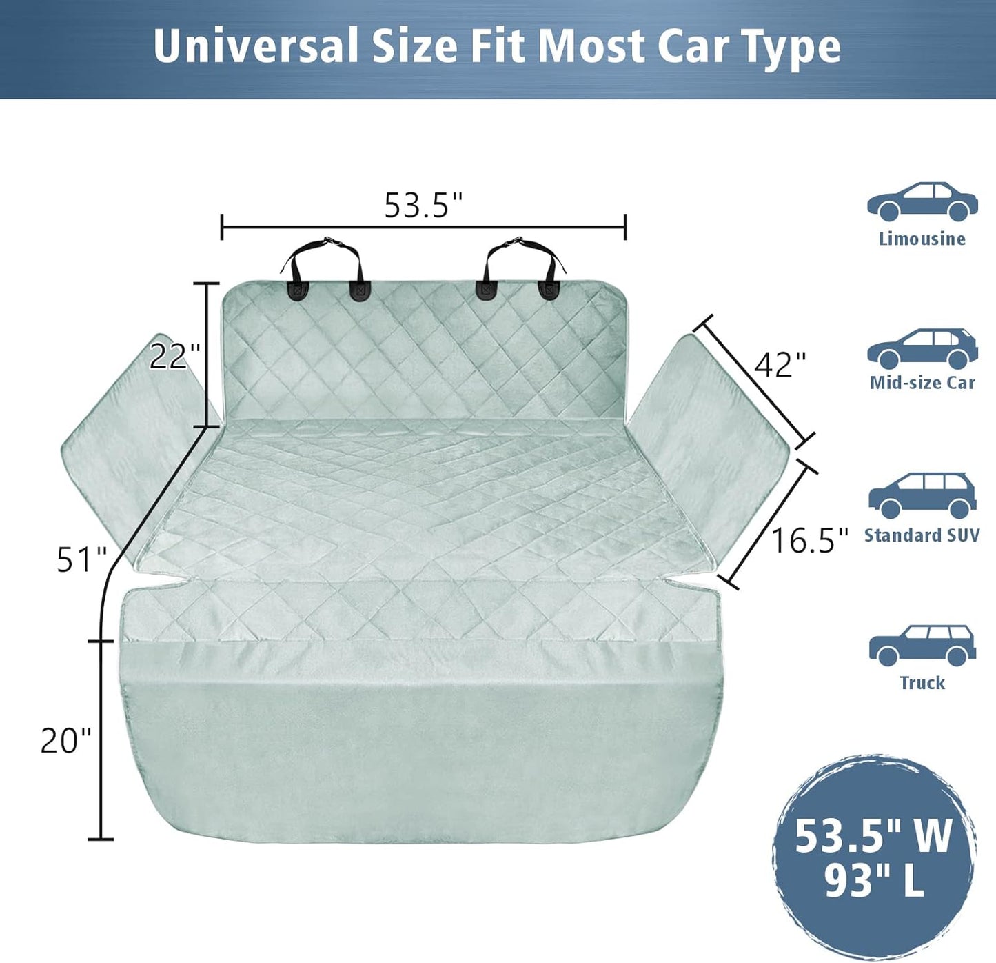 F-color SUV Cargo Liner for Dogs - Waterproof Pet Cargo Liner with Side Flaps, Comfort Dog Cargo Cover with Bumper Flap, Scrachproof Non-Slip Large Size Universal Fit SUVs Sedans Trunks Vans, Grey