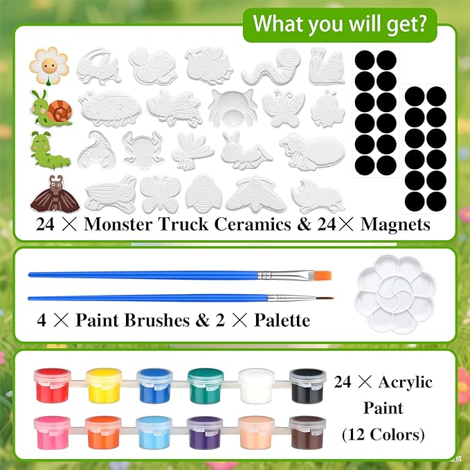 Simgoing 24 Sets Bugs Party Ceramic Painting Kit for DIY Ready to Paint Insect Ceramics Painting Crafts Set for Spring School Party Supplies Birthday