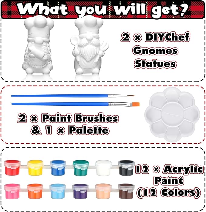 Seenelling 2 Pack Christmas Chef Gnome Ready to Paint Your Own Statues 4'' DIY Unpainted Ceramics Figurines Kit Blank Paintable Ceramics Classroom Art and Crafts Christmas Home Decorations