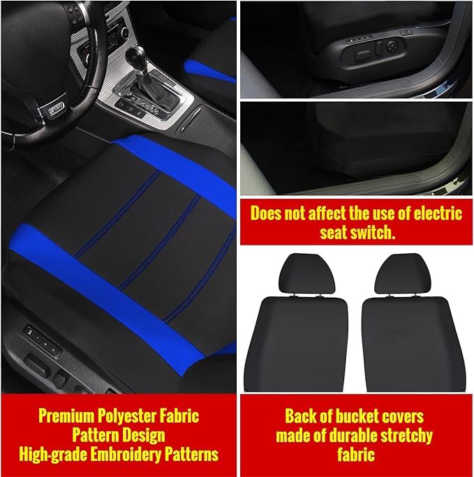 AUTOYOUTH Auto Car Front Seat Covers Bucket Seat Cover Airbag Compatible Auto Parts Motor Trend Car Accessories Universal Fit for Sedan Truck - Blue