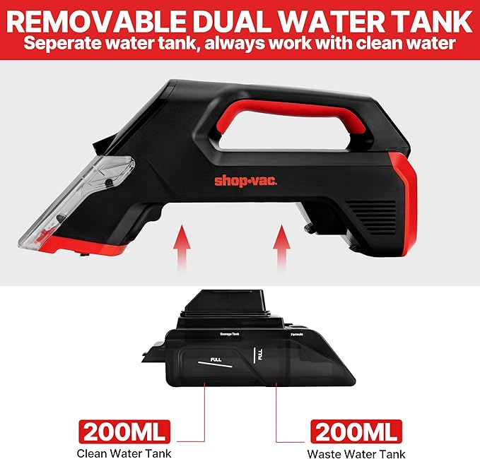 Shop-Vac 3-in-1 Cordless Spot Cleaner, Handheld Upholstery Cleaner with Spray, Rolling Brush and 5.5kPa Suction, 2 Water Tanks, USB-C Rechargeable