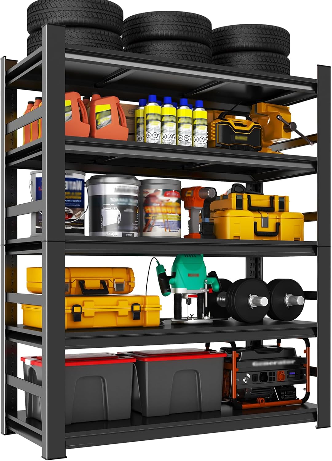 72" H Metal Garage Shelving Unit, 5-Tier Adjustable Garage Storage Shelves Heavy Duty,3000 LBS Metal Utility Rack Shelf for Industries, Warehouses, Basement,Black (72'H x 36''W x 16.1''D)