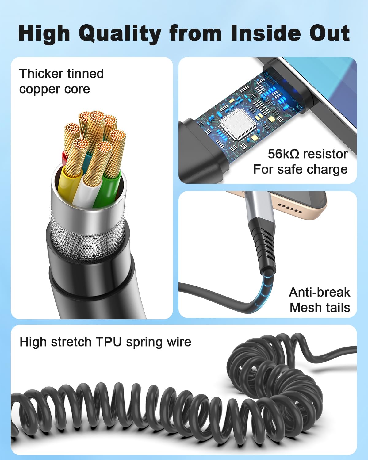 Coiled USB C to USB C Cable, 2 Pack Retractable USB Type C Charging Cable 60W USB C to C Coiled Cord for iPhone 16 15 Pro, Samsung Galaxy S25 S24 Ultra / A16, Moto G, Google Pixel, iPad Air 4