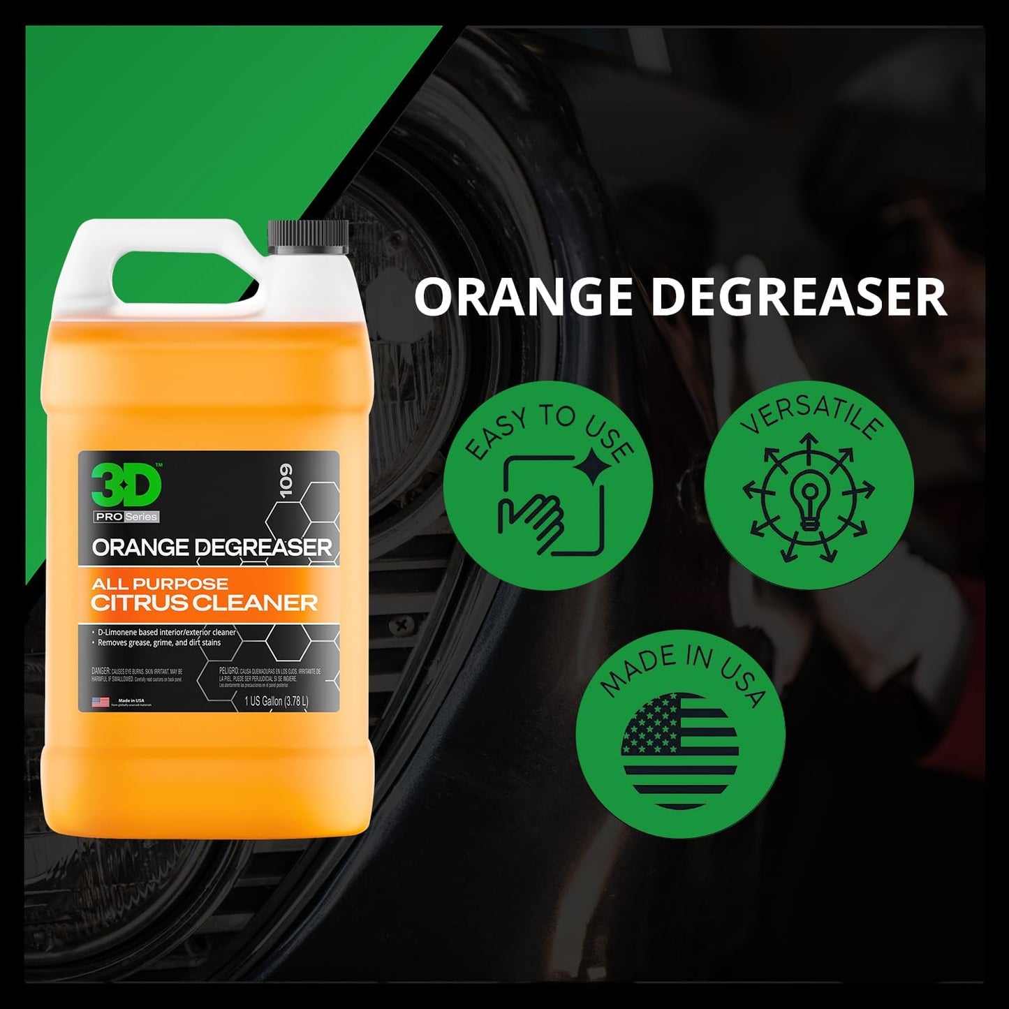 3D Orange Degreaser – Citrus-Based Car Cleaner for Oil, Grease, Grime & Adhesives – Water-Based, Non-Corrosive, Eco-Friendly, Interior & Exterior Use - 16 Fl oz