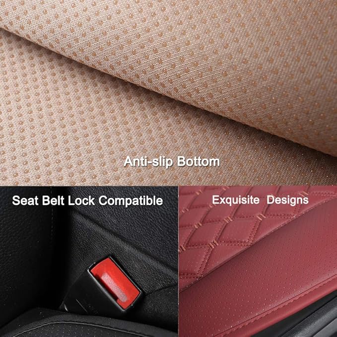 Black Panther 1 Pair Luxury Car Seat Covers Protectors, Universal Anti-Slip Driver Seat Cover with Partial Backrest Coverage (Middle Part Only), Diamond Pattern, Compatible with 95% Cars (Burgundy)