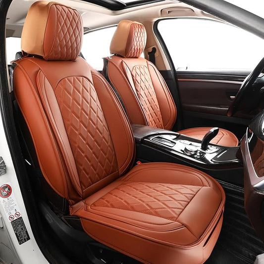MIROZO Front Seat Covers Brown,Car Seat Covers Faux Leather Automotive Seat Covers Car Seat Protector Vehicle Cushion Cover for Sedan, Truck and SUV Car Accessories(2PCS Front, Brown)