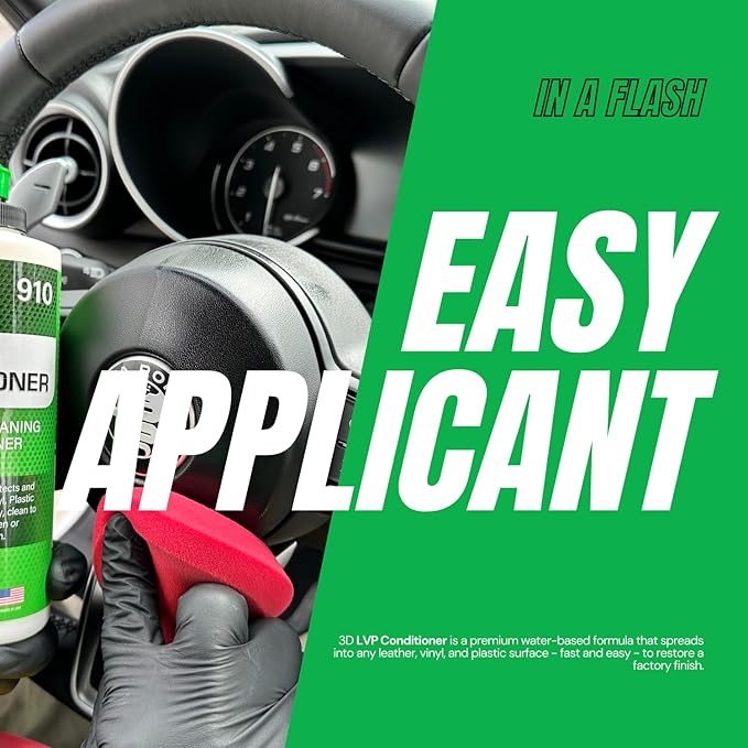 3D Leather, Vinyl & Plastic Conditioner | Restores, Conditions & Protects Car Interiors | Non-Greasy UV Protection for Seats, Steering Wheels, & Trim |16 oz