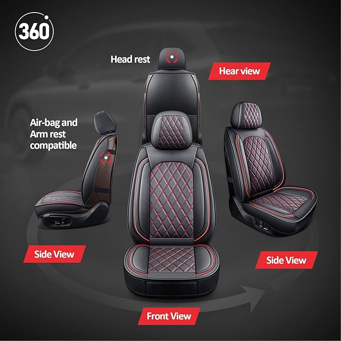 MIROZO Front Seat Covers,2PCS Car Seat Covers Red Waterproof Seat Protector Automotive Vehicle Cushion Cover Universal Fit for Most Sedan, Truck and SUV for Sentra Altima Maxima (Black and Red)