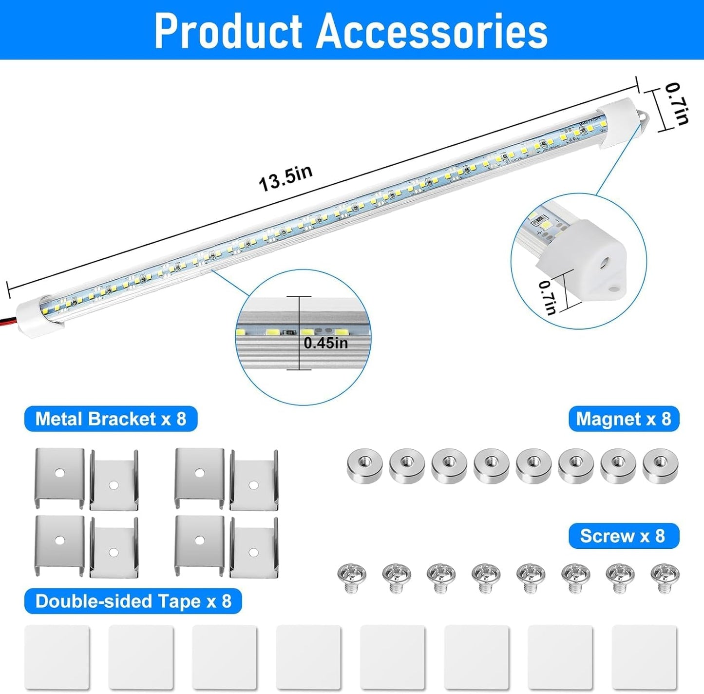 Linkstyle 4PCS 12V LED Interior Light Bar, 192LEDs 12V LED Light Strip with Switch, 6500K Slim Car Interior Lights for Car Truck RV Boat Cabinet