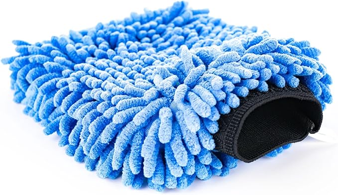 The Rag Company - Premium Chenille Microfiber Knobby Wash Mitts - Perfect for Car Washing and Detailing; Scratch-Free, Lint-Free, Double-Sided, Plush, and Absorbent; Blue (2-Pack)