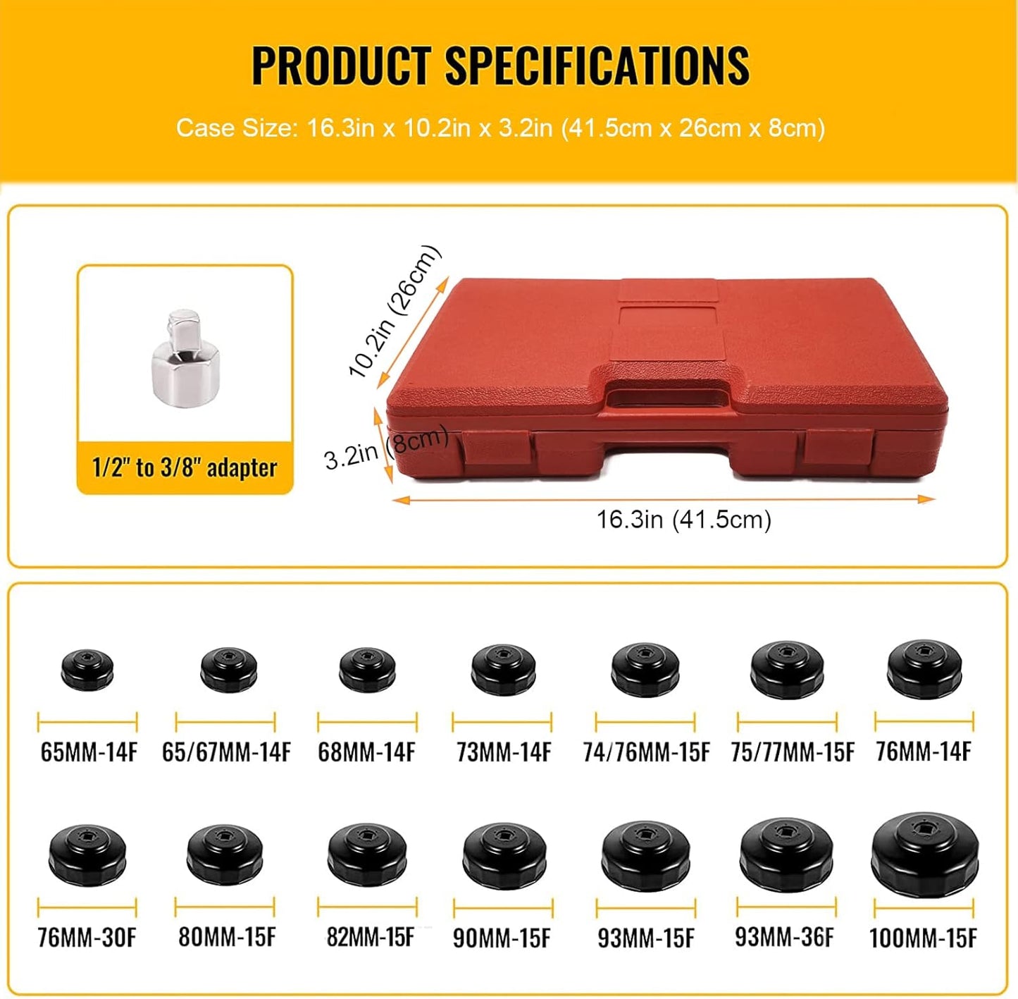 Oil Filter Socket Set 14pcs 3/8" Cap Wrenches Tool Kit