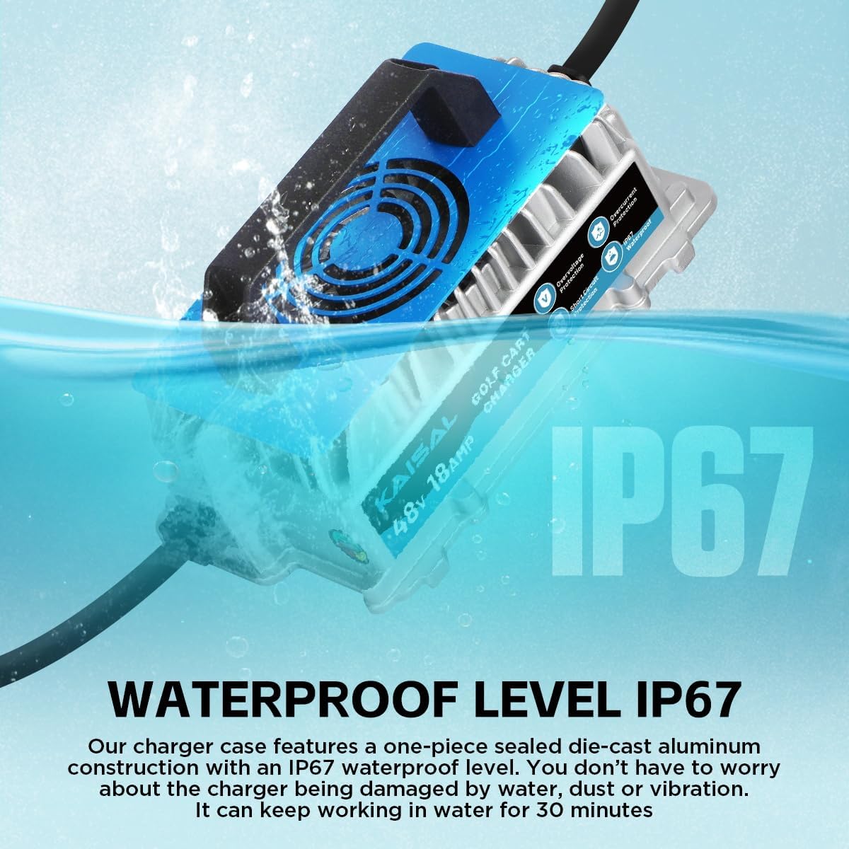 EZGO Golf Cart Charger 48 Volt 18 AMP Golf Cart Battery Charger 1250W for 48V EZ-GO RXV & TXT IP67 Waterproof 48V EZGO Charger 4-6 hrs Full Charge, 16FT Cable, for Lead-Acid Battery