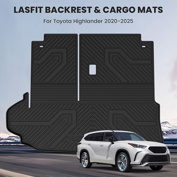 LASFIT Cargo Mat for Toyota Highlander 2025-2020 7&8 Seats(Not Fit with Subwoofer), All Weather TPE Custom Fit Cargo Liner for Highlander Accessories Rear Trunk Mat with Backrest Mat