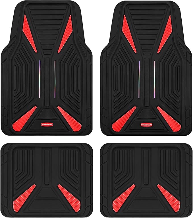 Rubbermaid Car Mat Full Set, Universal Trim-to-Fit Heavy-Duty Car Floor Mats – 4-Piece Set for All Weather Protection – Durable Rubber Mat for Cars, Trucks, SUVs & Vans-Red