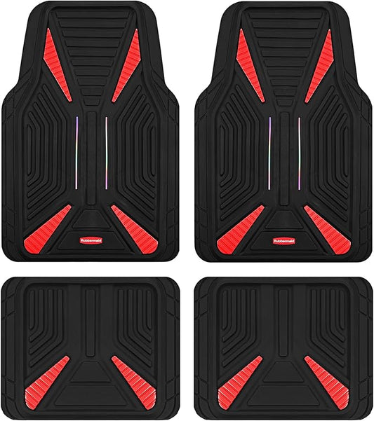 Rubbermaid Car Mat Full Set, Universal Trim-to-Fit Heavy-Duty Car Floor Mats – 4-Piece Set for All Weather Protection – Durable Rubber Mat for Cars, Trucks, SUVs & Vans-Red