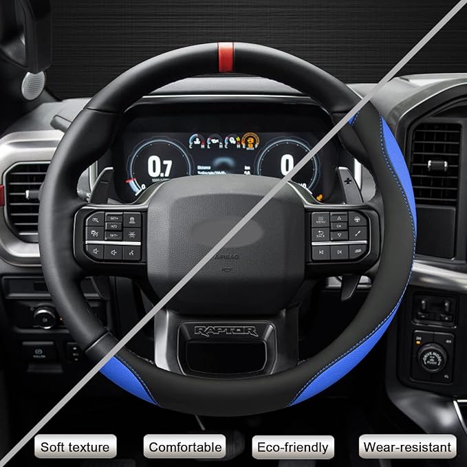 West Llama Customized Auto Car Steering Wheel Cover for Ford F-150, F-250, F-350, Expedition (Black+Blue)