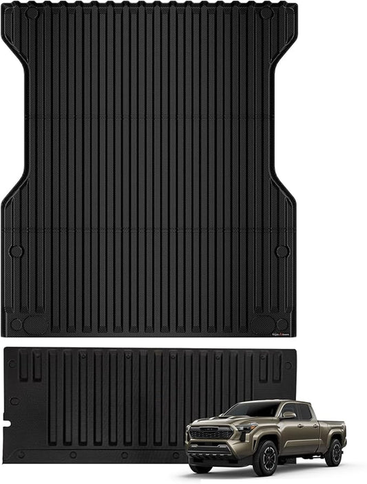 TripleAliners for Tacoma 2024 2025 | Truck Bed Mat & Tailgate Mat | All Weather Liners Compatible with 2024+ Toyota Tacoma Accessories Cargo Liner Protection (Fit 5FT Truck Bed), 2PCS