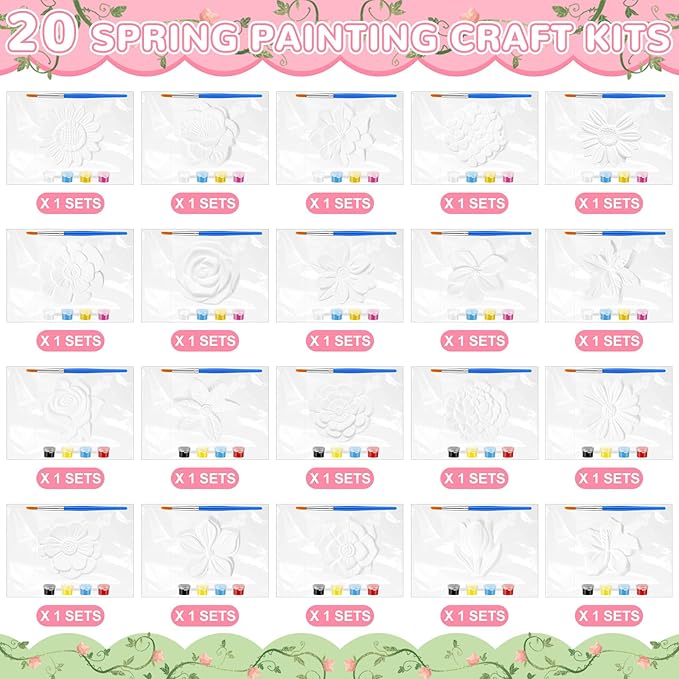 JellyArch 20 Set Flower DIY Painting Kit Ceramic to Paint Your Own Statues Unpainted Plaster Figurines Brushes Acrylic Paints Bags Party Favor for Adults