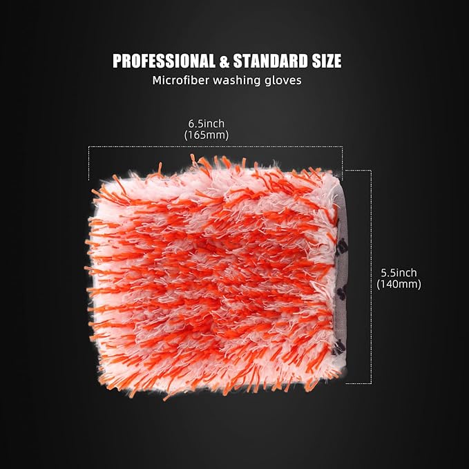 SPTA Microfiber Car Wash Mitt for Small Area, 5Pcs Ultra Absorbent Car Wash Gloves, Plush Fiber Cloth Material, Safe Washing with Any Soap, Bucket, Foam Gun, Foam Cannon, 6.5Inch x 5.5Inch Size