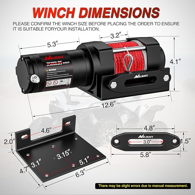 Nilight 3500 lbs ATV Winch 12V Electric Winches With Synthetic Winch Rope Wireless Remote Wired Switch Fairlead Mounting Plate Portable Waterproof Winch for Towing ATV UTV Trailer Truck Jeep Offroad
