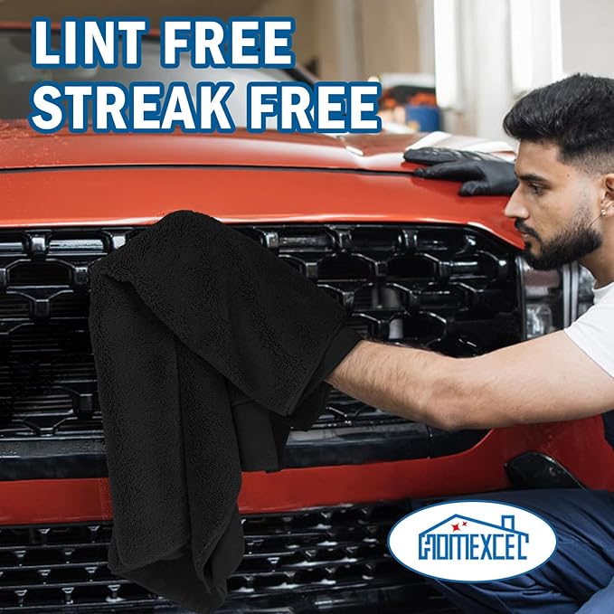 HOMEXCEL Professional Large Microfiber Car Drying Towels 2 Pack, Lint Free, Scratch Free, Highly Absorbent Drying Towel for Cars, SUVs, RVs, Trucks, and Boats,31" x 24", Black