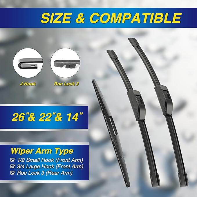 5 PLUS® Silicone Windshield Wipers Replacement for 2023-2024 Honda Pilot Wiper Blades(Set of 3),Automotive Replacement Windshield Wiper Blades For My Car-26"/22"/14"