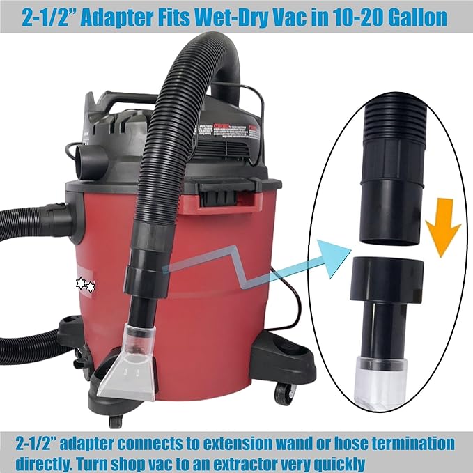 Happy Tree See-Through Extracting Accessory with 2-1/2" Reducer for Upholstery & Carpet Cleaning & Auto Detailing, Shop Vac Extractor Attachment for 10-20 Gallon Wet/dry Vacuum Cleaners