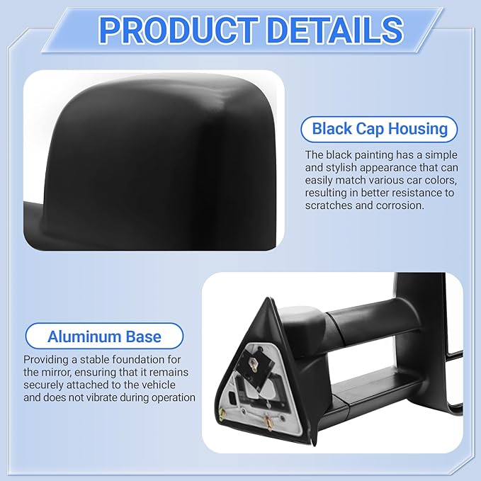 Towing Mirrors Compatible for 1988-1998 Chevy/GMC C1500 K1500,1988-2000 Chevy/GMC C2500 C3500 K2500 K3500 Manual Telescoping Black Driver and Passenger Side Left Right Pair Set