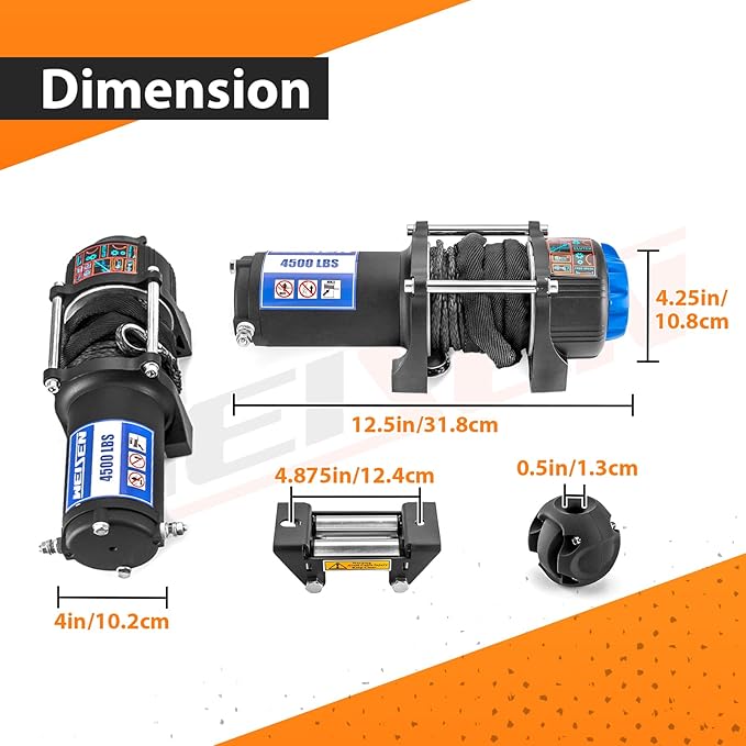 WeiSen 4500lb 12V ATV UTV Electric Winch Kit w/ 1/4" Synthetic Line, Winch Roller Fairlead & Link Stopper for Off Road Trailer Towing