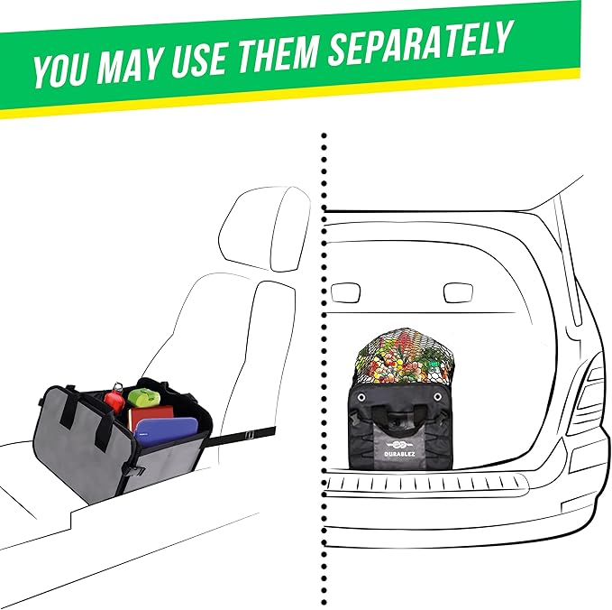 Large Car Trunk Organizer for SUV - Trunk Storage - Modular Configurable Detachable Collapsible - Minivan Truck Sedan Van - 3 Compartment XL, Gray