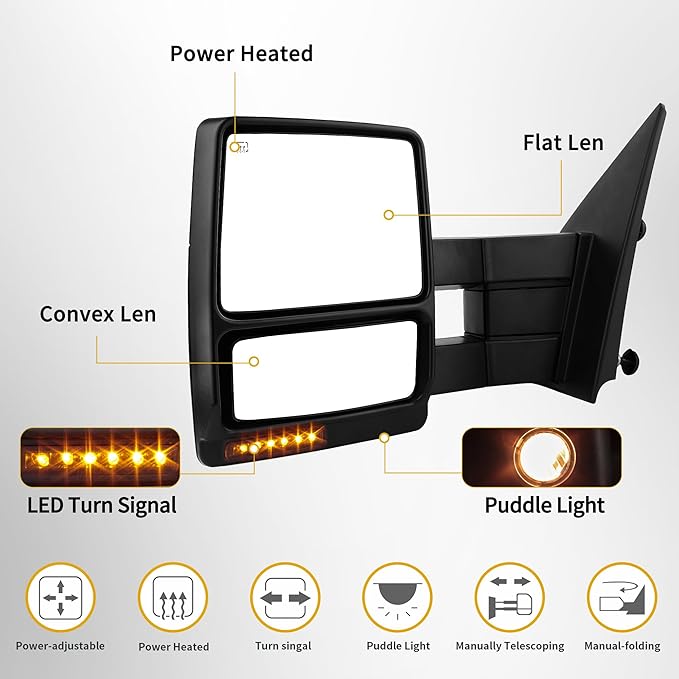 DWVO Towing Mirror fit 2004-2006 Ford F150 Series Pickup With Power Heated LED Turn Signal Puddle Light Tow Mirrors