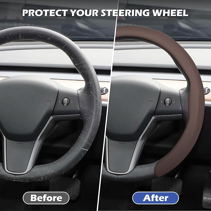 frani Nappa Leather Steering Wheel Cover, Universal 15 Inch Premium Non-Slip Steering Wheel Cover Caffee Brown