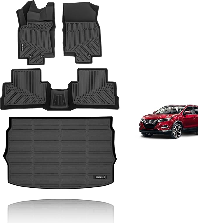 KELCSEECS Floor Mats & Cargo Liner for 2017 2018 2019 2020 2021 2022 Nissan Rogue Sport?Only Fit Cargo Mat in Upper Position? Car Mats Trunk Mat All Weather Rogue Sport Floor Mats Trunk Liner