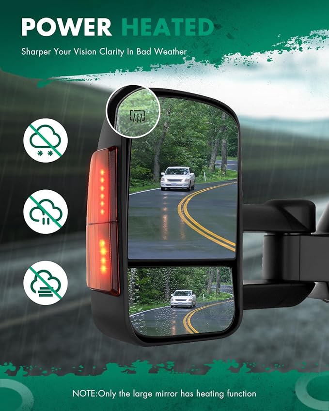 SCITOO Tow Mirrors Compatible with for 2003-2007 For Chevy Silverado 3500/Suburban 1500/2500 Tahoe 1500 HD Pickup Truck Power Adjusted Heated Turn Signal Light Black Towing Mirrors LH RH