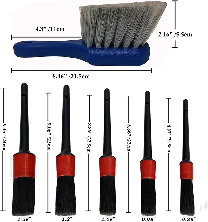 7Pcs Wheel & Tire Brush, car Detailing kit, 17inch Long Soft Wheel Brush 5 car wash Detail Brush car wash kit for Cleans Dirty Tires & Releases Dirt and Road Grime, Short Handle