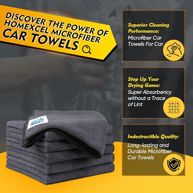 HOMEXCEL Grey Microfiber Cleaning Cloth 6 Pack, 12.5 x 12.5 inch Microfiber Towels for Cars, Ultra Absorbent Car Washing Cloth, Lint Free Streak Free Cleaning Rags for Car, Kitchen, and Window