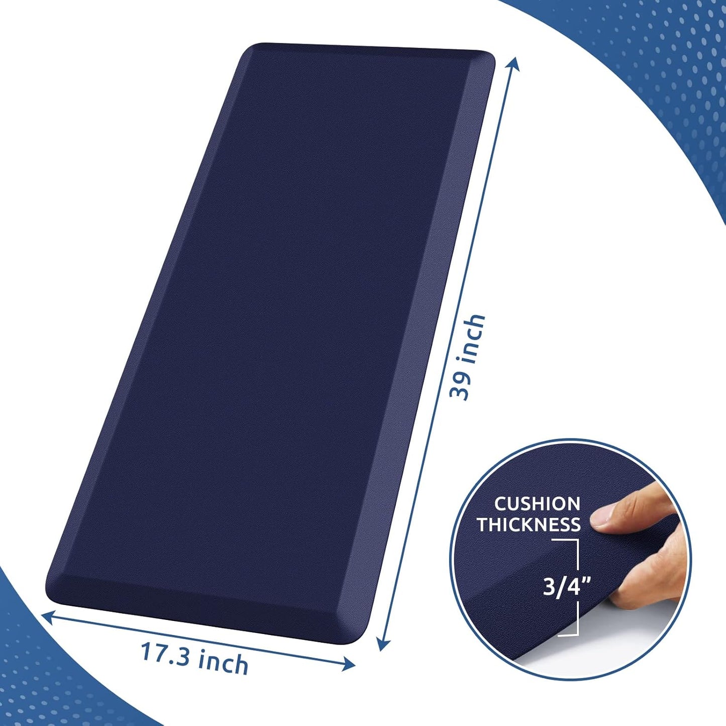 KitchenClouds Kitchen Mat Cushioned Anti Fatigue Kitchen Rug 0.8inch Waterproof Non Slip Kitchen Rugs and Mats Standing Desk Mat Comfort Floor Mats for Kitchen Sink Office (17.3"x39",Blue)