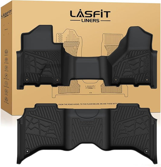 LASFIT Floor Mats 2019-2025 for Ram 2500/3500 Crew Cab with Bench Seat (Not for Bucket Seat & Model with PTO KIT or 4X4 Shifter), All Weather TPE Custom Fit Car Mats Floor Liners 1st & 2nd Row, Black