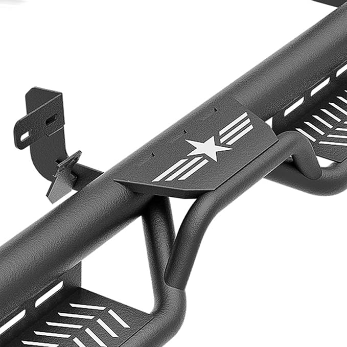CrewCab Three Raised Steps Running Boards Compatible with 2009-2018 Dodge Ram 1500, 2019-2024 1500 Classic, 2010-2025 Ram 2500 & 3500 CrewCab Side Steps, Bolt-on Nerf Bar, Black